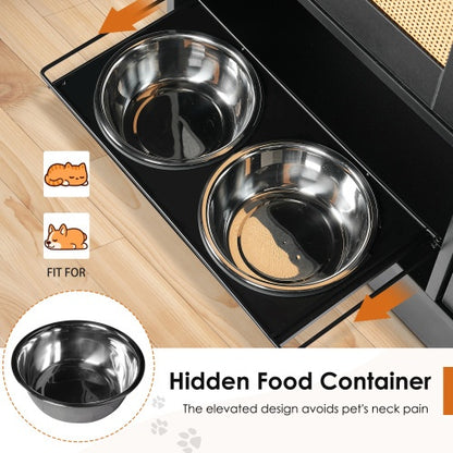 Elevated Dog Bowl Stand - 2 Bowls with Storage Cabinet