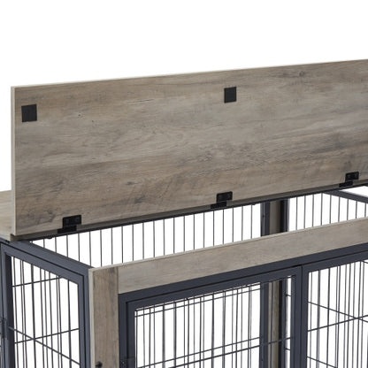 Furniture Style Dog Cage Side Table with Wheels Double Doors and Raised Top