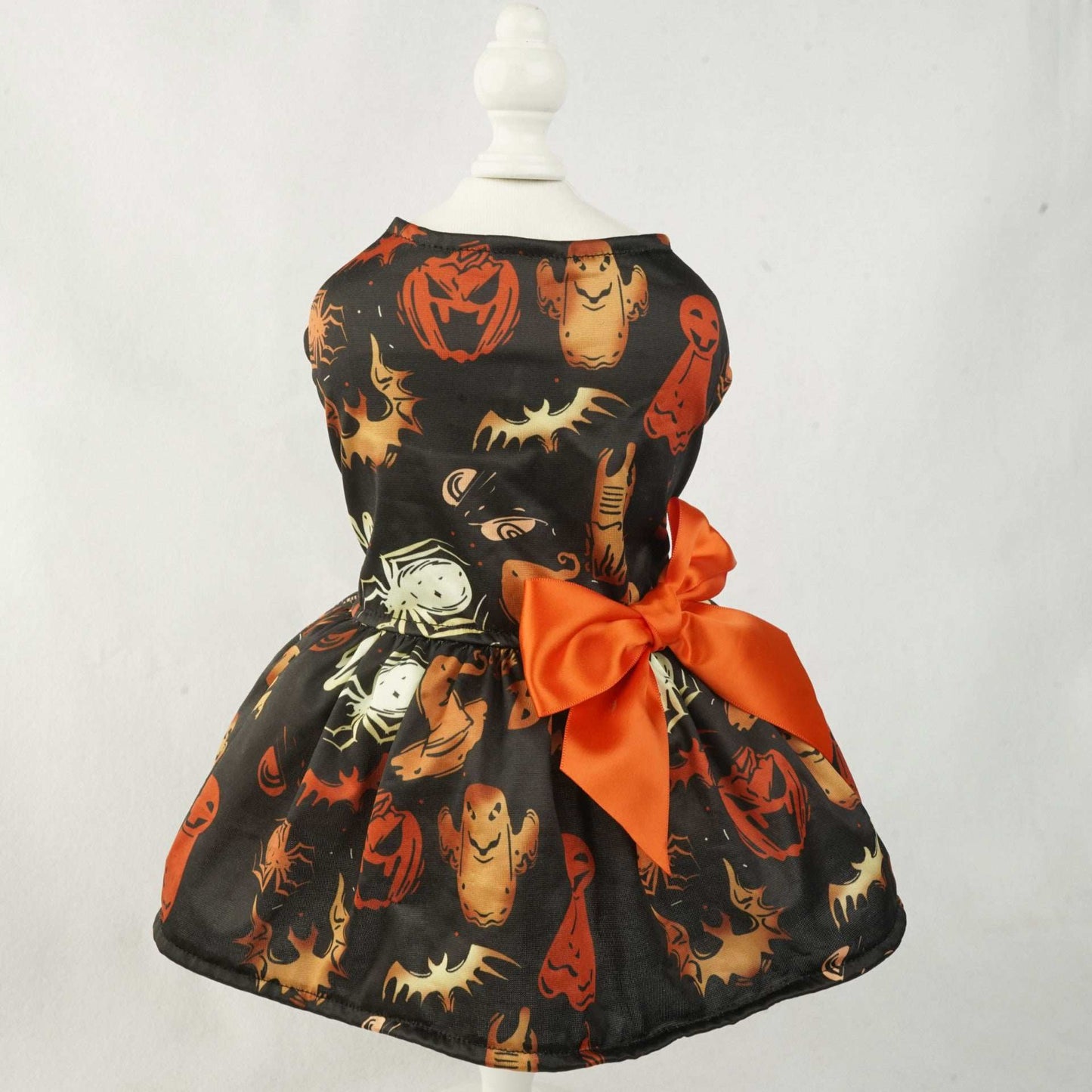 Pumpkin Print Halloween Dress - Adorable Mesh Outfit for Small Dogs & Cats