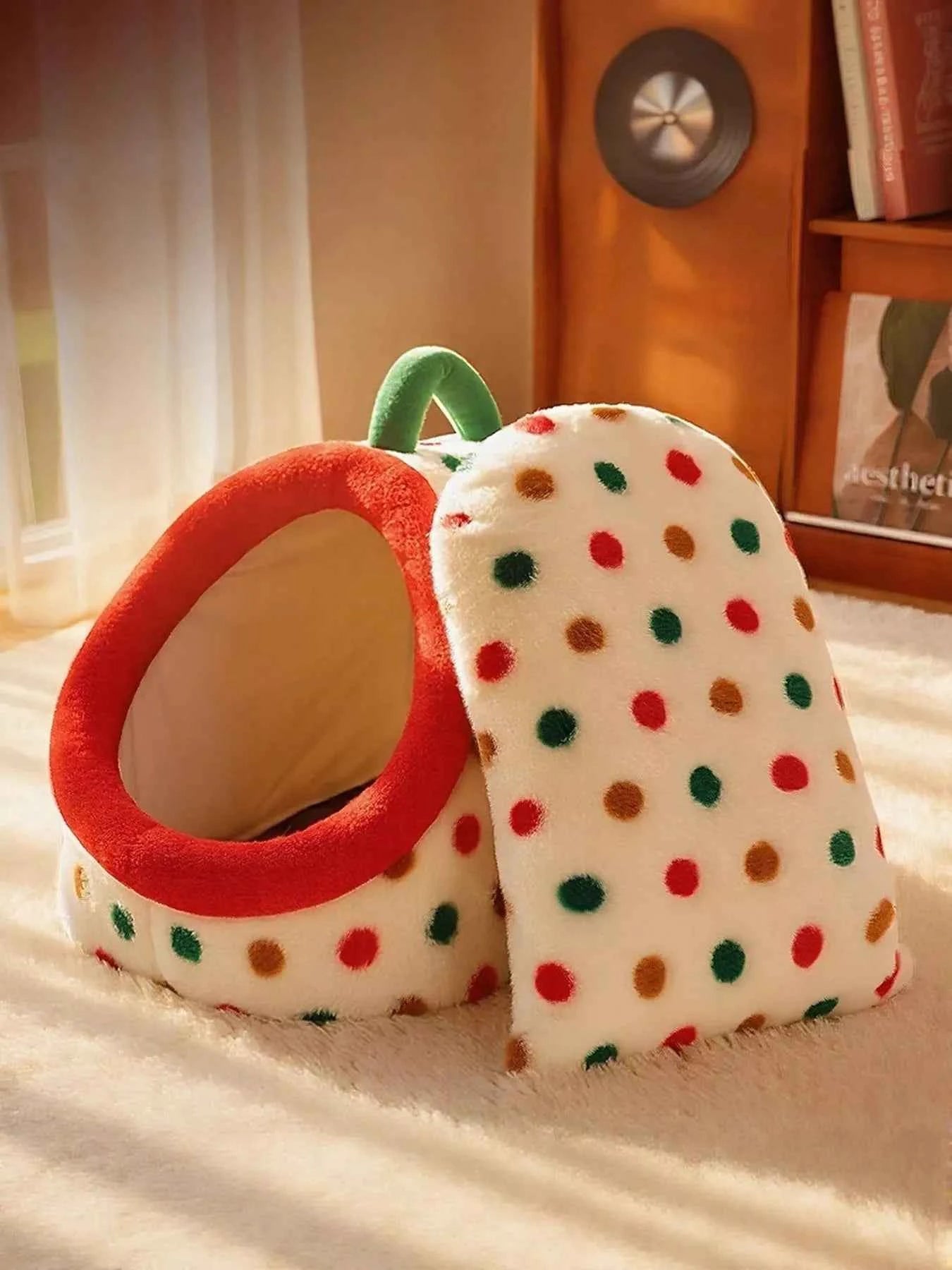 Cozy Polka Dot Pet Nest with Handle