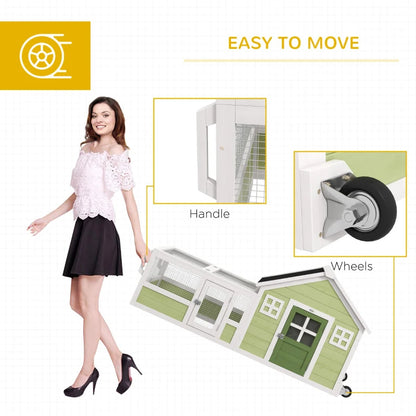 64 Inch Rabbit Hutch With Asphalt Roof, Handle, Wheels, Multicolo - Purrfect Pet Haven