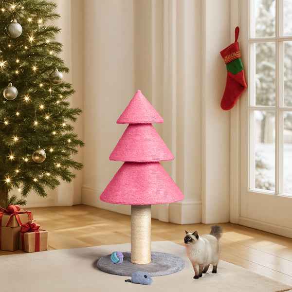 Christmas Tree Cat Scratcher - 31.5" Sisal Post in Pink