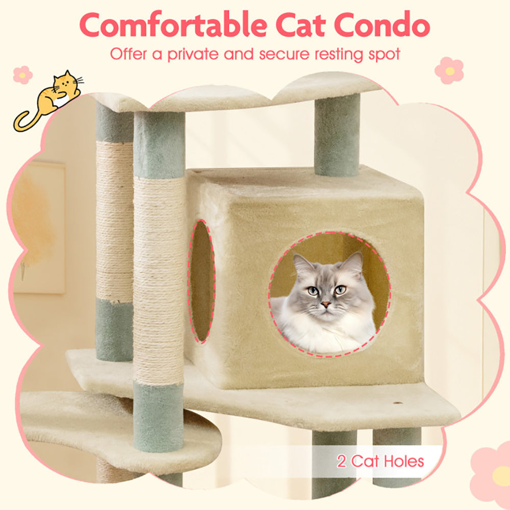 Wefulfil pet supplies comfortable cat condo with flower-shaped padded perch and two cat holes