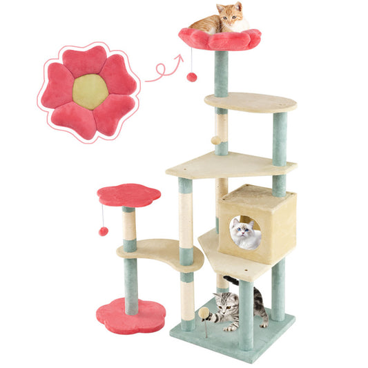 Wefulfil cat tree with Flower-Shaped Padded Perch in pink for pets to rest and play
