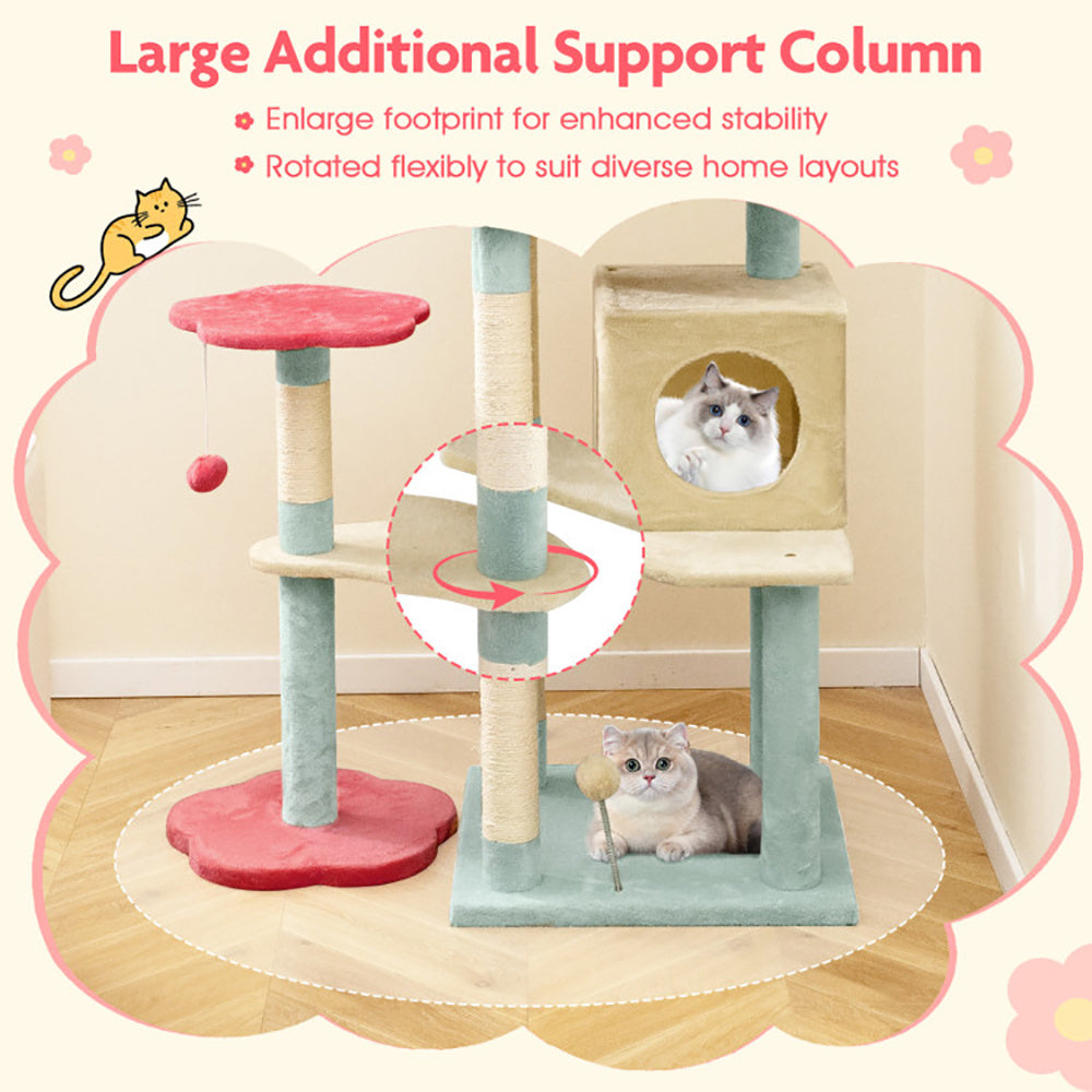 Wefulfil Flower-Shaped Padded Perch cat tree with large support column and cozy cat cubby