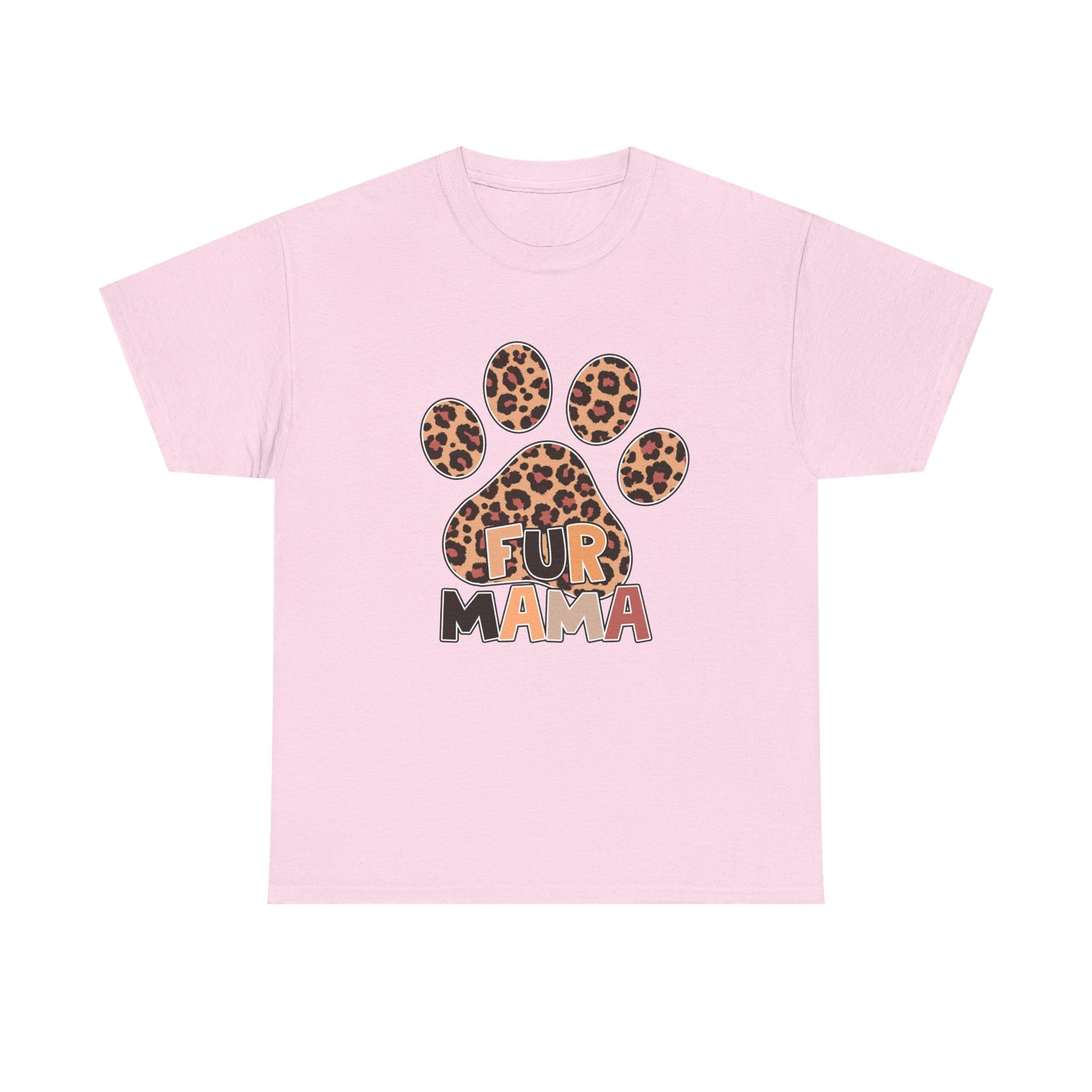 Light pink Heavy Cotton T-Shirt with leopard print paw and Fur Mama graphic for pet moms