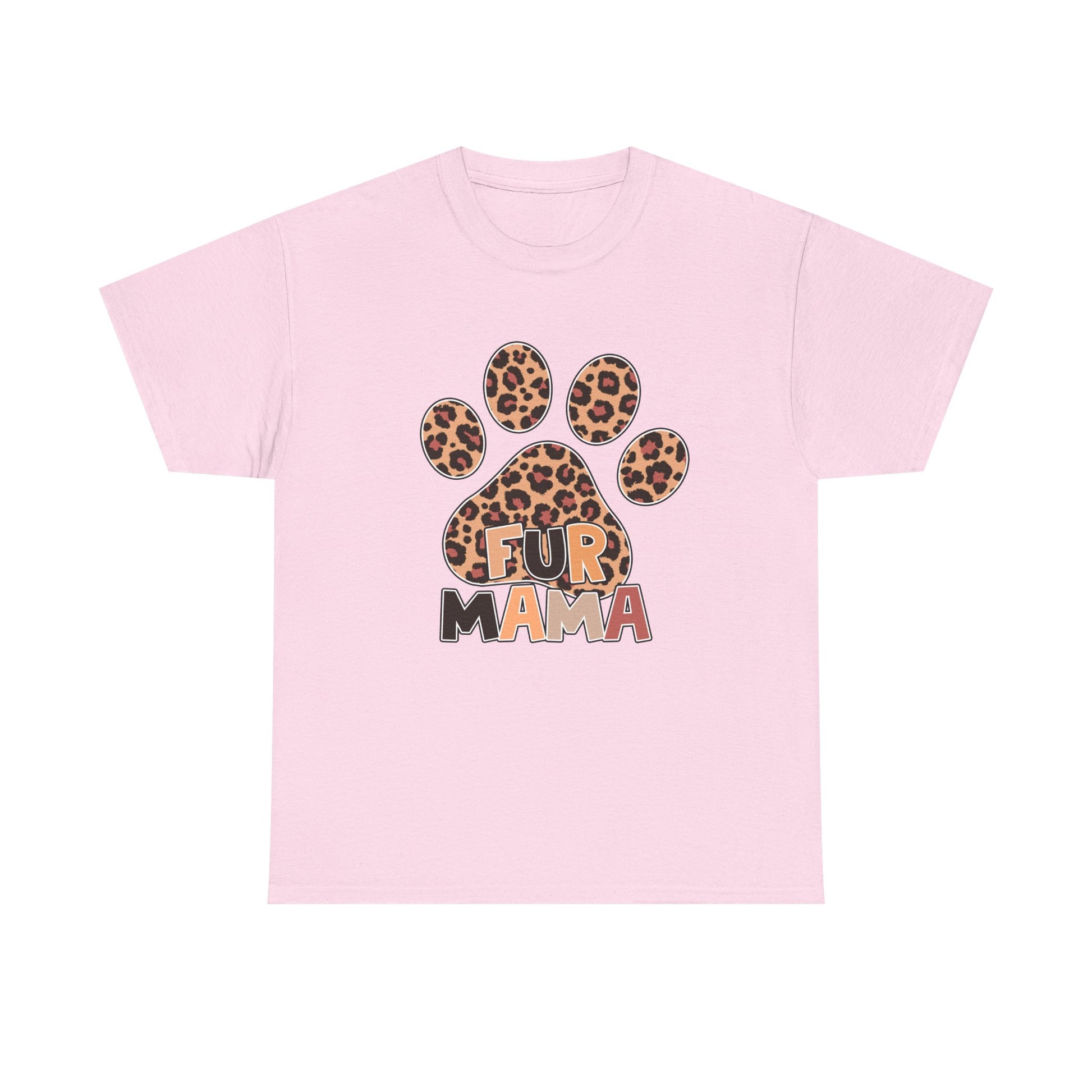 Light pink Heavy Cotton T-Shirt with leopard print paw and Fur Mama graphic for pet moms