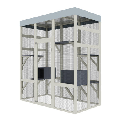 Wefulfil tall beige mesh pet aviary with multiple shelves and nesting boxes Pet Enclosure With Waterproof Top for outdoor cats