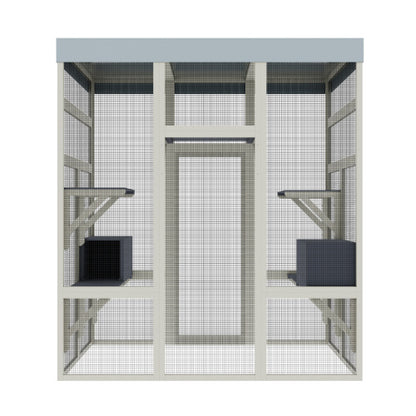 Wefulfil Pet Enclosure With Waterproof Top gray framed outdoor aviary with mesh panels and interior shelves