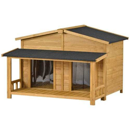 CJ Outdoor Hut Style Kennel wooden double dog house with covered porch twin sloped roofs