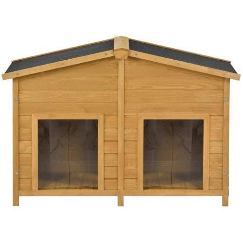 CJ Outdoor Hut Style Kennel wooden double pet house with peaked roof two side openings for dogs