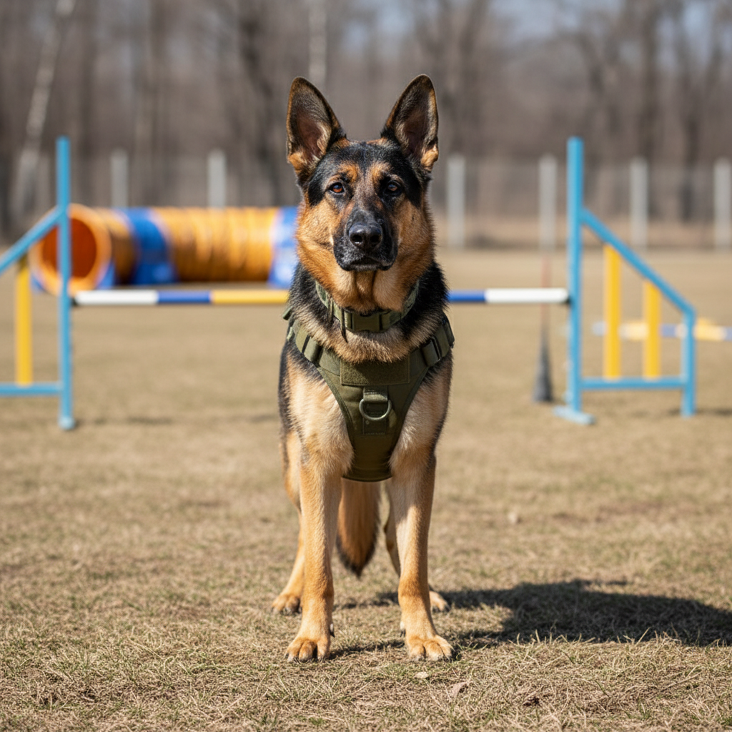 German Shepherd in Black Tactical Training Vest