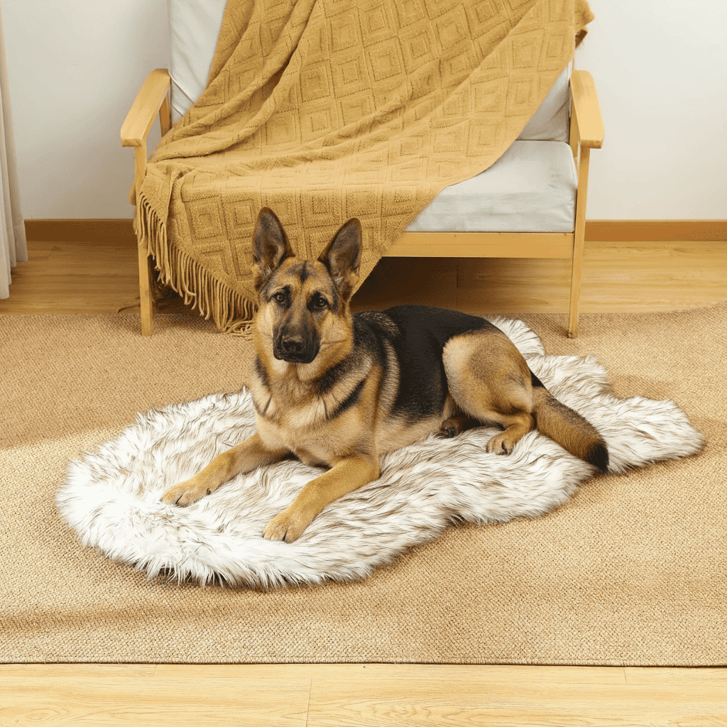 German Shepherd on luxury dog bed