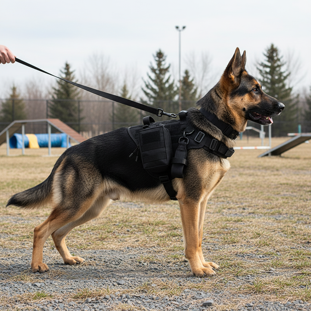 German Shepherd Side View Black Tactical Training Vest Complete Set