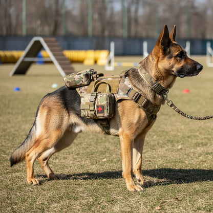 German Shepherd Side View Black Tactical Training Vest with Accessories