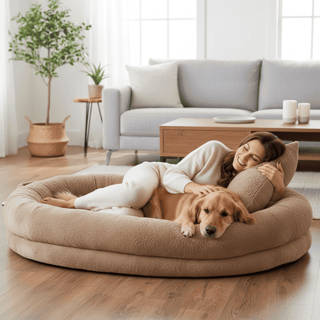 Giant human dog bed lifestyle image