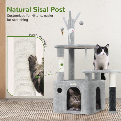 Wefulfil Grey Cat Tree Tower with natural sisal post for kittens, multiple levels and cozy hideout