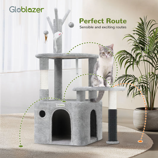 Wefulfil Grey Cat Tree Tower with multiple platforms and scratching posts for cats