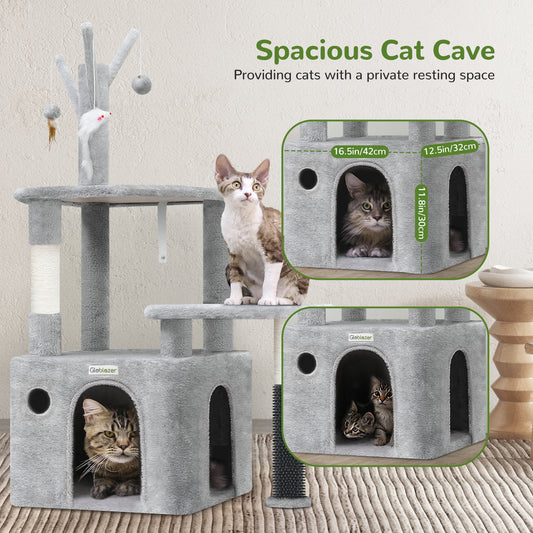 Wefulfil Grey Cat Tree Tower with spacious cat cave and multiple levels for climbing and resting