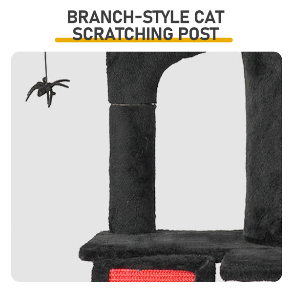 Wefulfil Gothic Halloween Cat Tower branch-style black cat scratching post with hanging spider toy