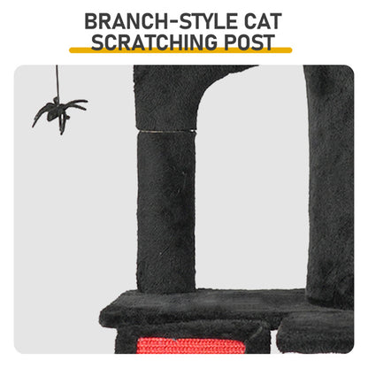 Wefulfil Gothic Halloween Cat Tower branch-style black cat scratching post with hanging spider toy