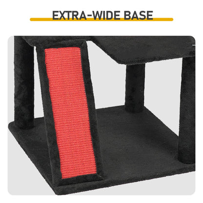 Extra-wide base of Wefulfil Gothic Halloween Cat Tower with red scratching pad for stability and durability