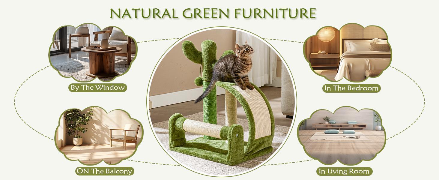 Wefulfil Green Cactus Shape Cat scratching post and climbing furniture for cats