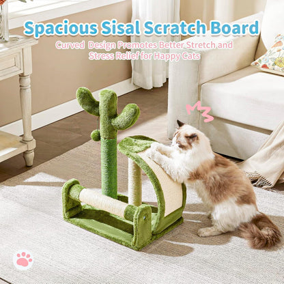Wefulfil Green Cactus Shape Cat sisal scratch board with curved design for cat stretching and stress relief