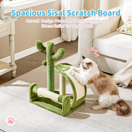 Wefulfil Green Cactus Shape Cat sisal scratch board with curved design for cat stretching and stress relief