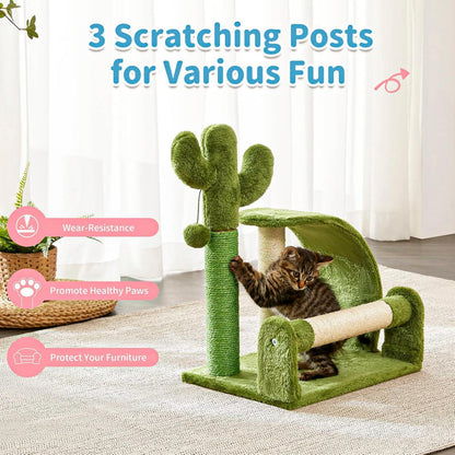 Wefulfil Green Cactus Shape Cat scratching post set with three wear-resistant posts for healthy paws