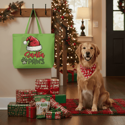 Santa Paws Holiday Tote with Santa Hat for Dog Lovers - Purrfect Pet Haven
