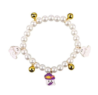 Halloween Cat Collar with Pearl Design and Playful Ghost Charms for Festive Pets