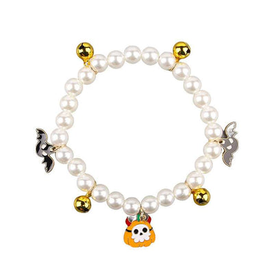Halloween Cat Collar with Pearl Beads and Halloween-themed Charms for Festive Pets