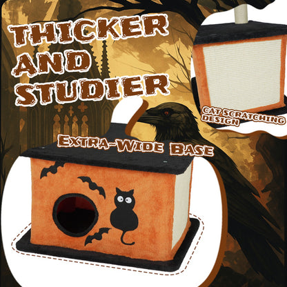 Wefulfil Halloween Cat Tree with a thick, sturdy design and cat scratching surface in orange and black