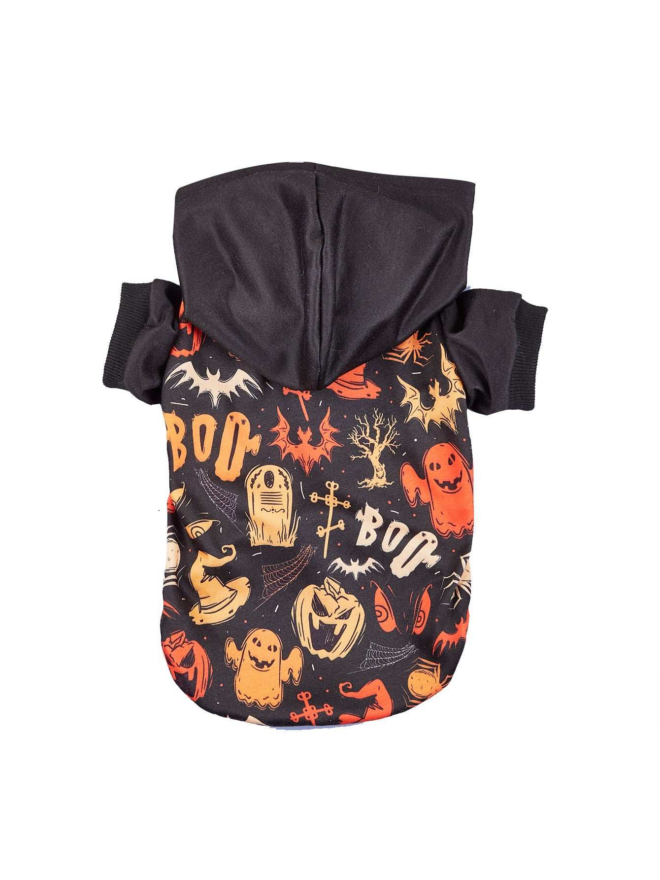 Halloween Pumpkin Pet Belt for dogs featuring spooky designs and a cozy hood
