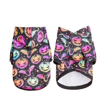 Halloween Pumpkin Pet Belt with Colorful Bat and Pumpkin Design for Festive Pet Outfits
