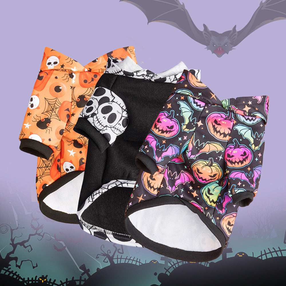 Halloween Pumpkin Pet Belt featuring colorful designs of pumpkins and skulls for festive pet style