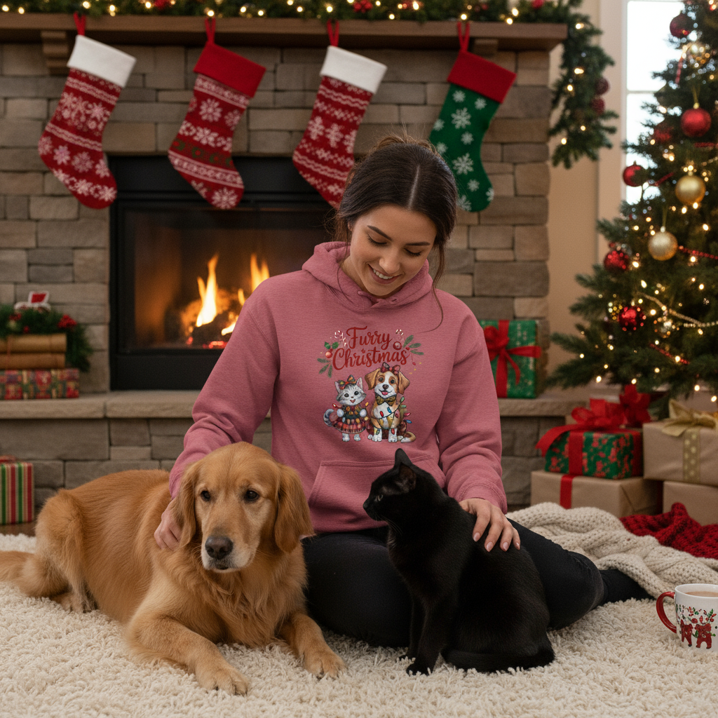 Heather Sport Scarlet Red Furry Christmas Hoodie - Retry