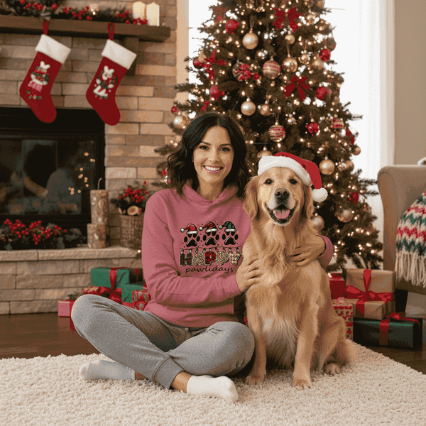 Heather Sport Scarlet Red Happy Pawlidays Hoodie Christmas Lifestyle