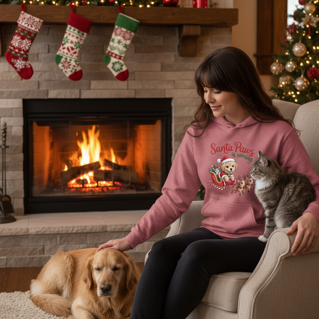 Heather Sport Scarlet Red Santa Paws is Coming Hoodie