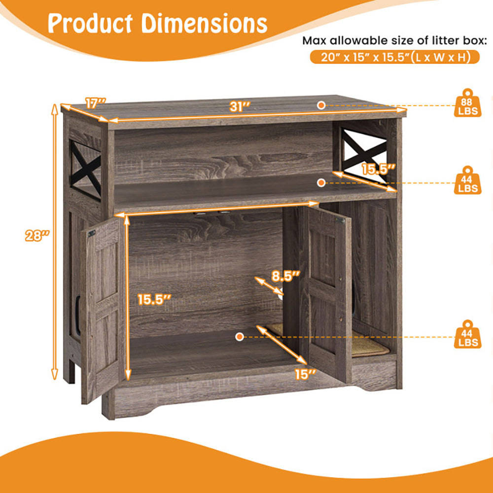 Wefulfil Hidden Cat Litter Box with wood cabinet design and detailed product dimensions