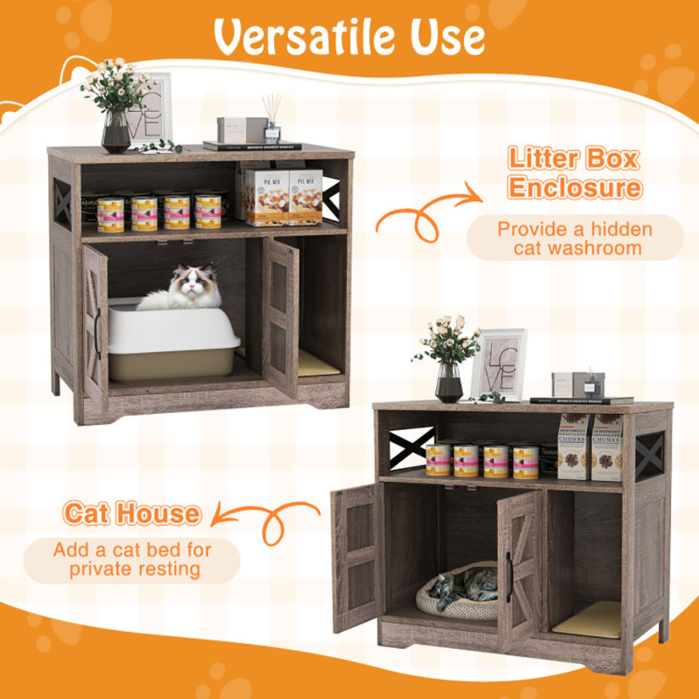 Wefulfil Hidden Cat Litter Box cabinet with storage shelves and enclosed space for cat resting and litter