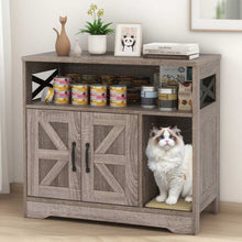 Wefulfil Hidden Cat Litter Box with rustic wood design and storage shelves, featuring a cat inside