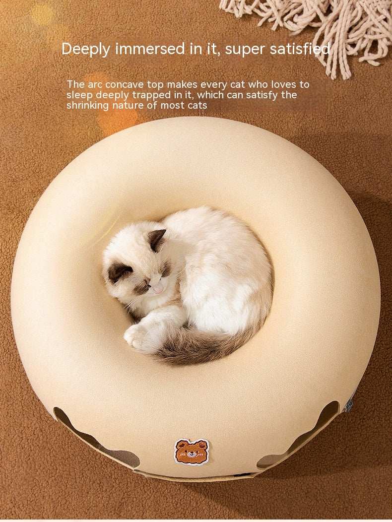 Cozy pet bed with an arc concave top, perfect for cats who enjoy deep naps and relaxation