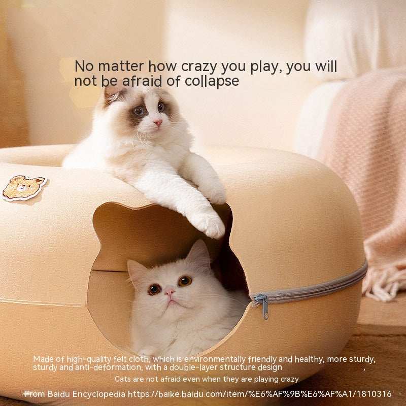 Hide and Seek Tunnel for Cats made of sturdy felt cloth, featuring a safe design for playful pets