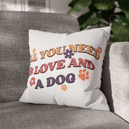 Cozy Throw Pillow Printify white square pillow on gray sofa with retro dog quote paw prints and flowers