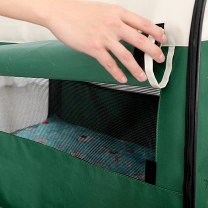 Dropshipman large dog kennel house green fabric with mesh window and roll up flap being opened