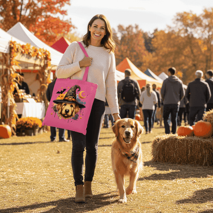 Golden Retriever Witch Tote Bag for Halloween - Dog Canvas - Purrfect Pet Haven