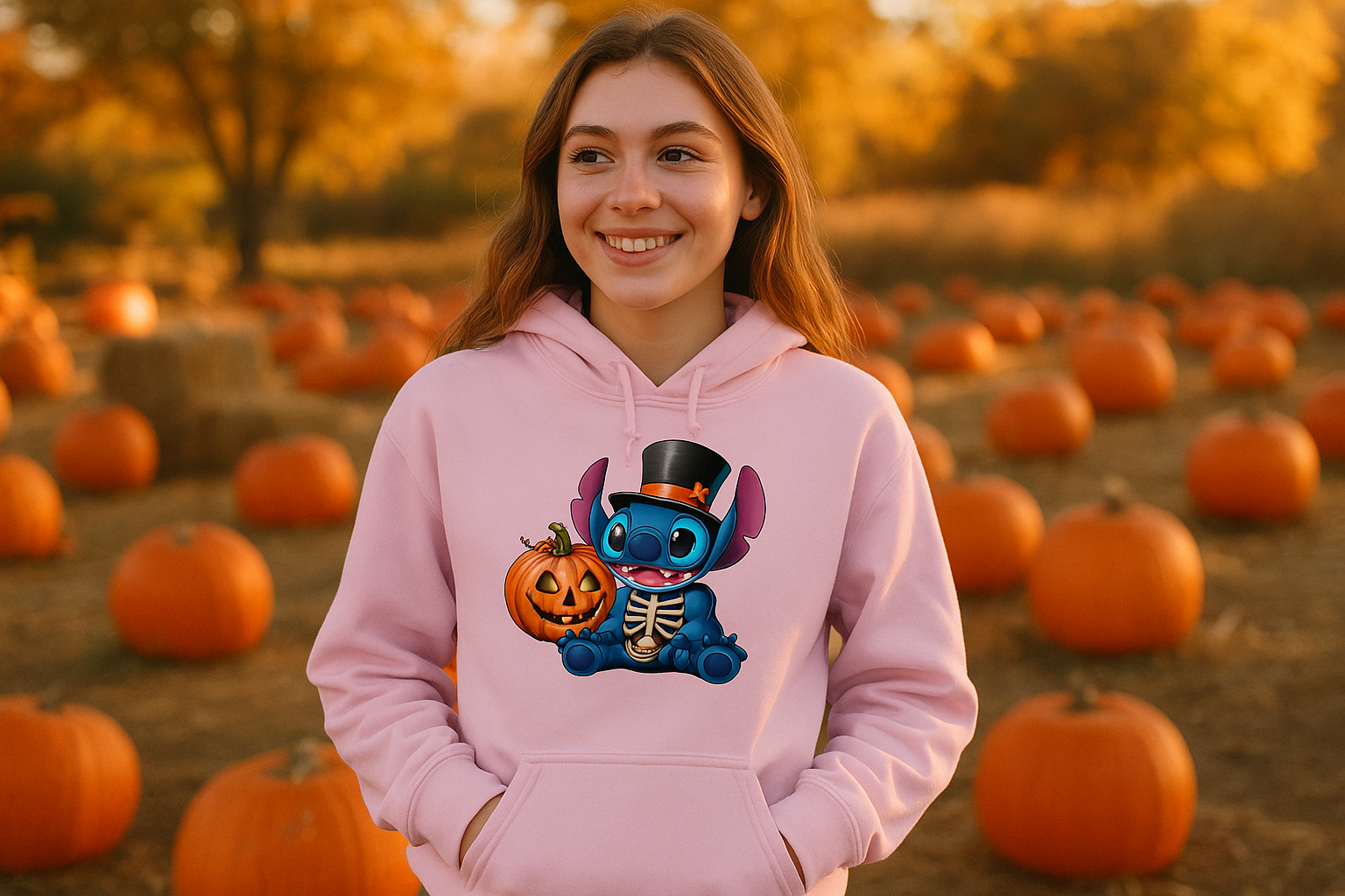 Lifestyle - Pink Hoodie Pumpkin Patch