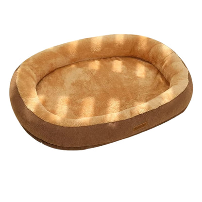 Purrfect Pet Haven Plush Oval Pet Bed in tan brown with raised bolster and soft faux fur for cats and small dogs